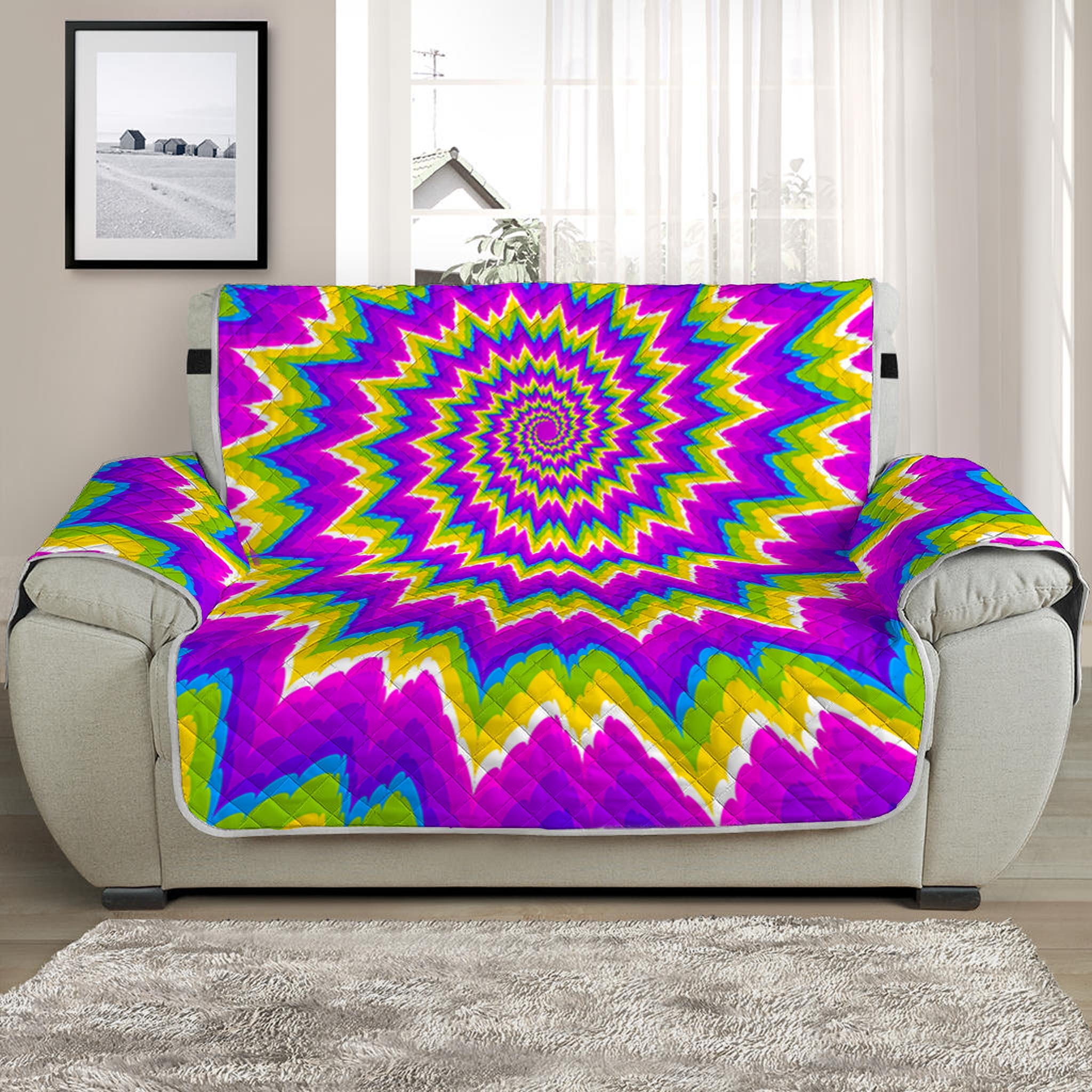 Abstract Spiral Moving Optical Illusion Half Sofa Protector