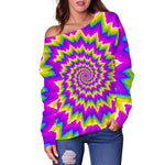 Abstract Spiral Moving Optical Illusion Off Shoulder Sweatshirt GearFrost