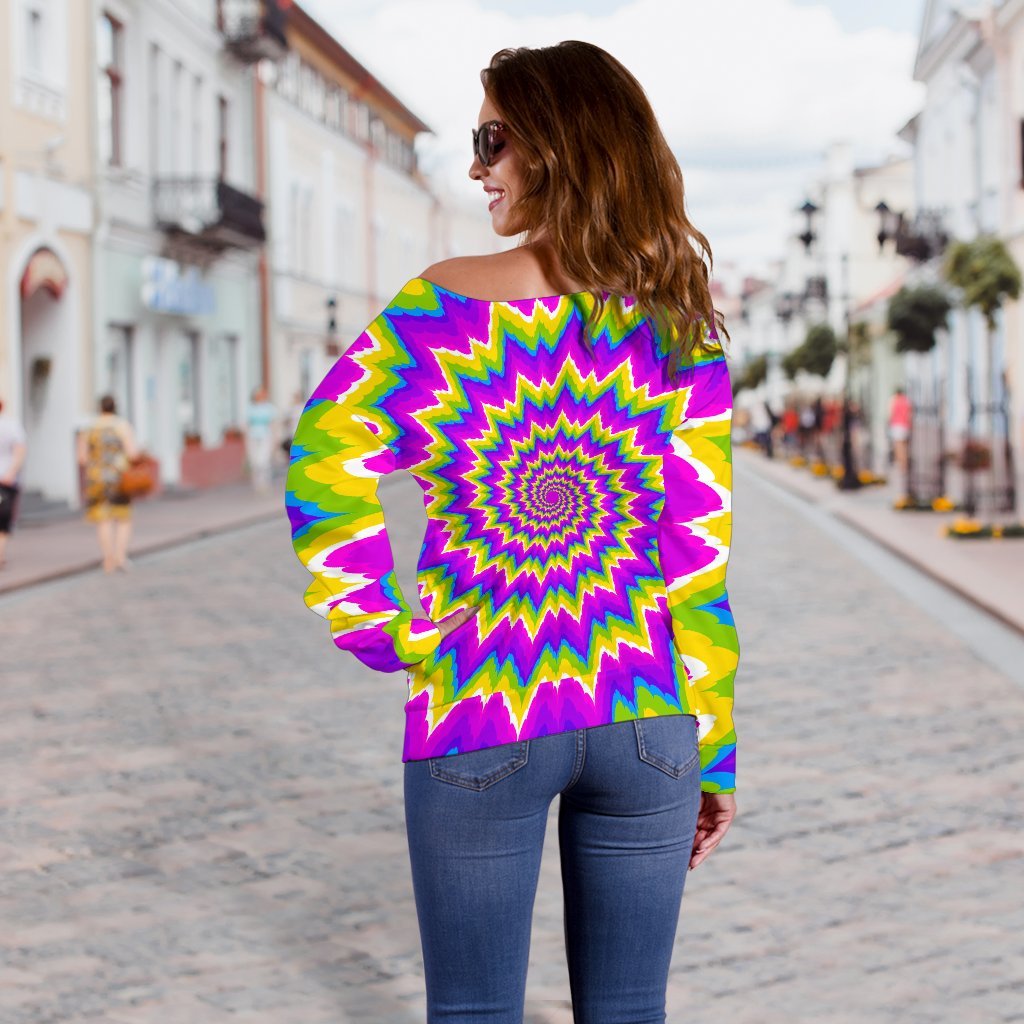 Abstract Spiral Moving Optical Illusion Off Shoulder Sweatshirt GearFrost