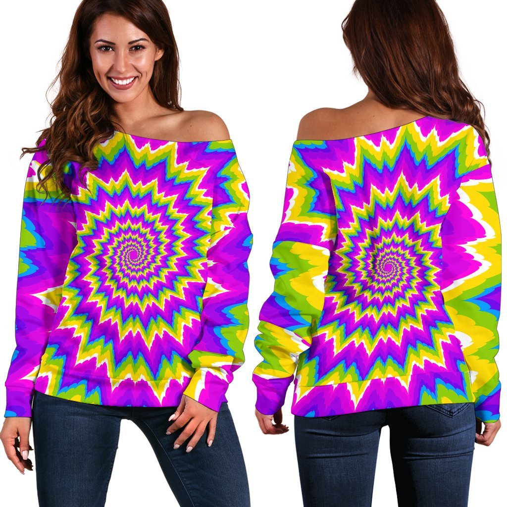 Abstract Spiral Moving Optical Illusion Off Shoulder Sweatshirt GearFrost