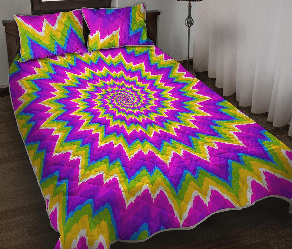 Abstract Spiral Moving Optical Illusion Quilt Bed Set