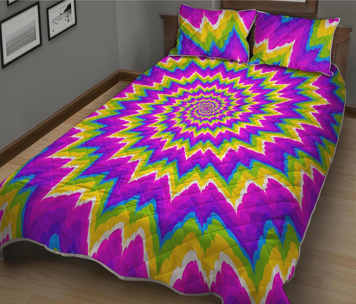 Abstract Spiral Moving Optical Illusion Quilt Bed Set