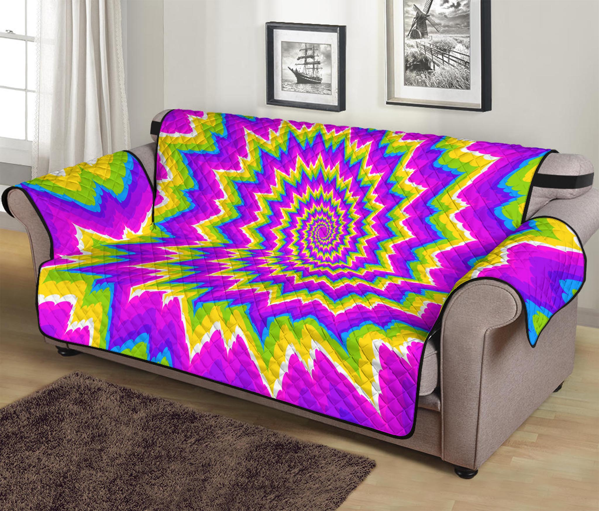 Abstract Spiral Moving Optical Illusion Sofa Protector