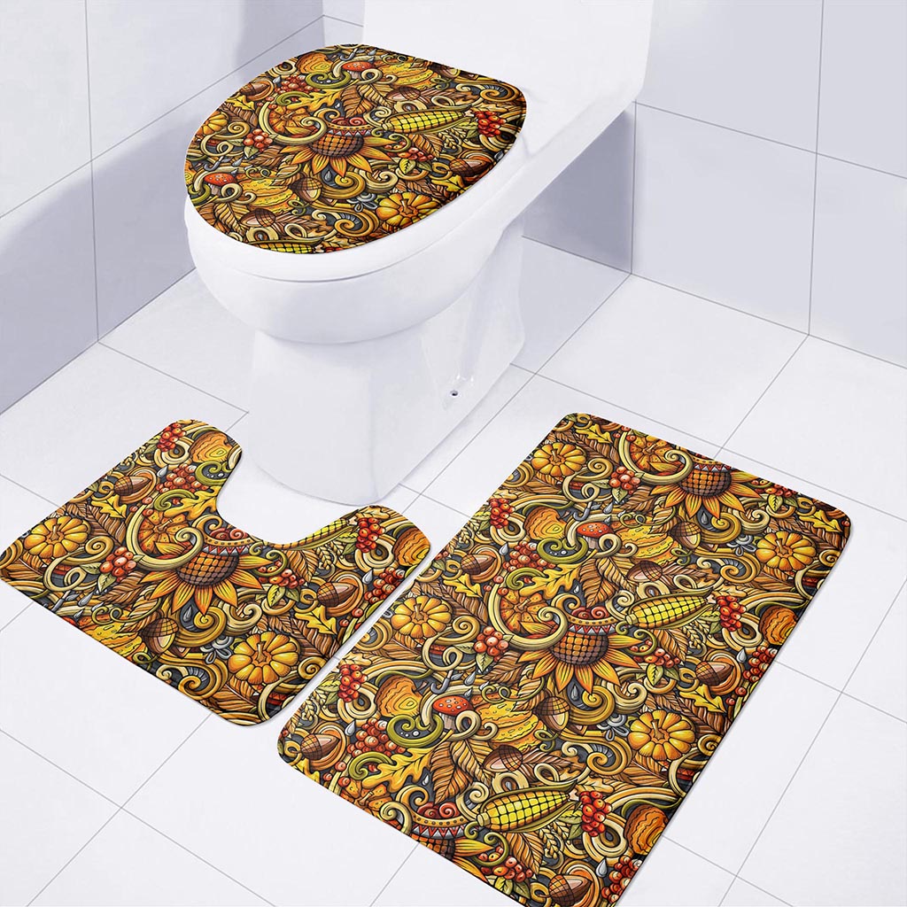 Abstract Sunflower Pattern Print 3 Piece Bath Mat Set