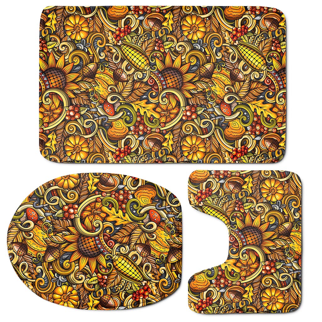 Abstract Sunflower Pattern Print 3 Piece Bath Mat Set
