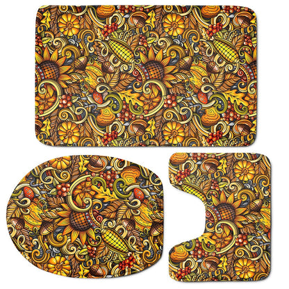 Abstract Sunflower Pattern Print 3 Piece Bath Mat Set