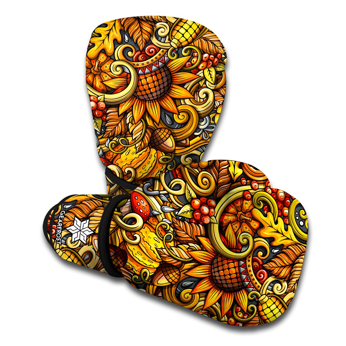 Abstract Sunflower Pattern Print Boxing Gloves