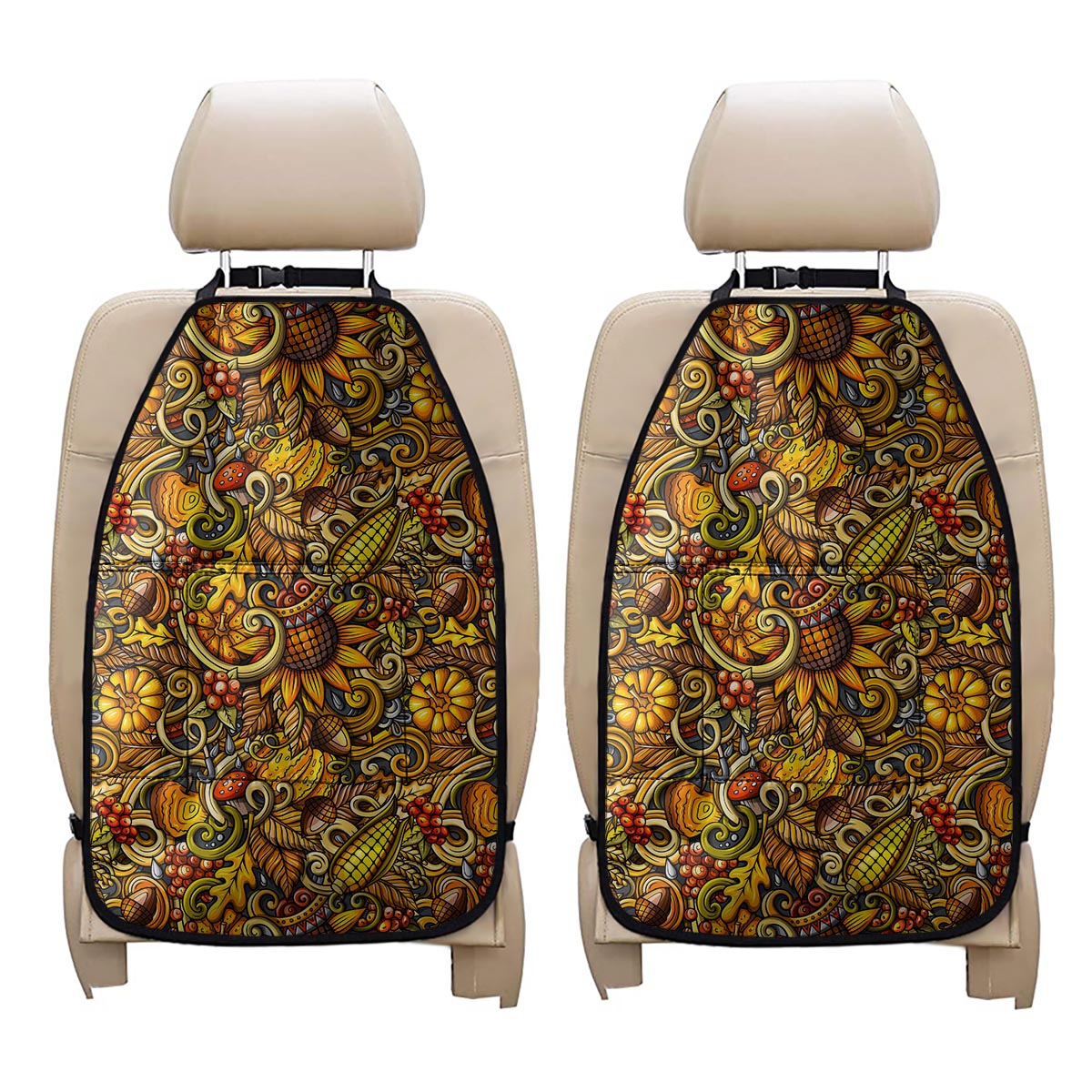 Abstract Sunflower Pattern Print Car Seat Organizers