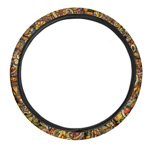 Abstract Sunflower Pattern Print Car Steering Wheel Cover