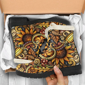 Abstract Sunflower Pattern Print Comfy Boots GearFrost