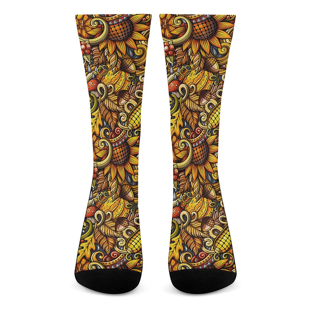 Abstract Sunflower Pattern Print Crew Socks