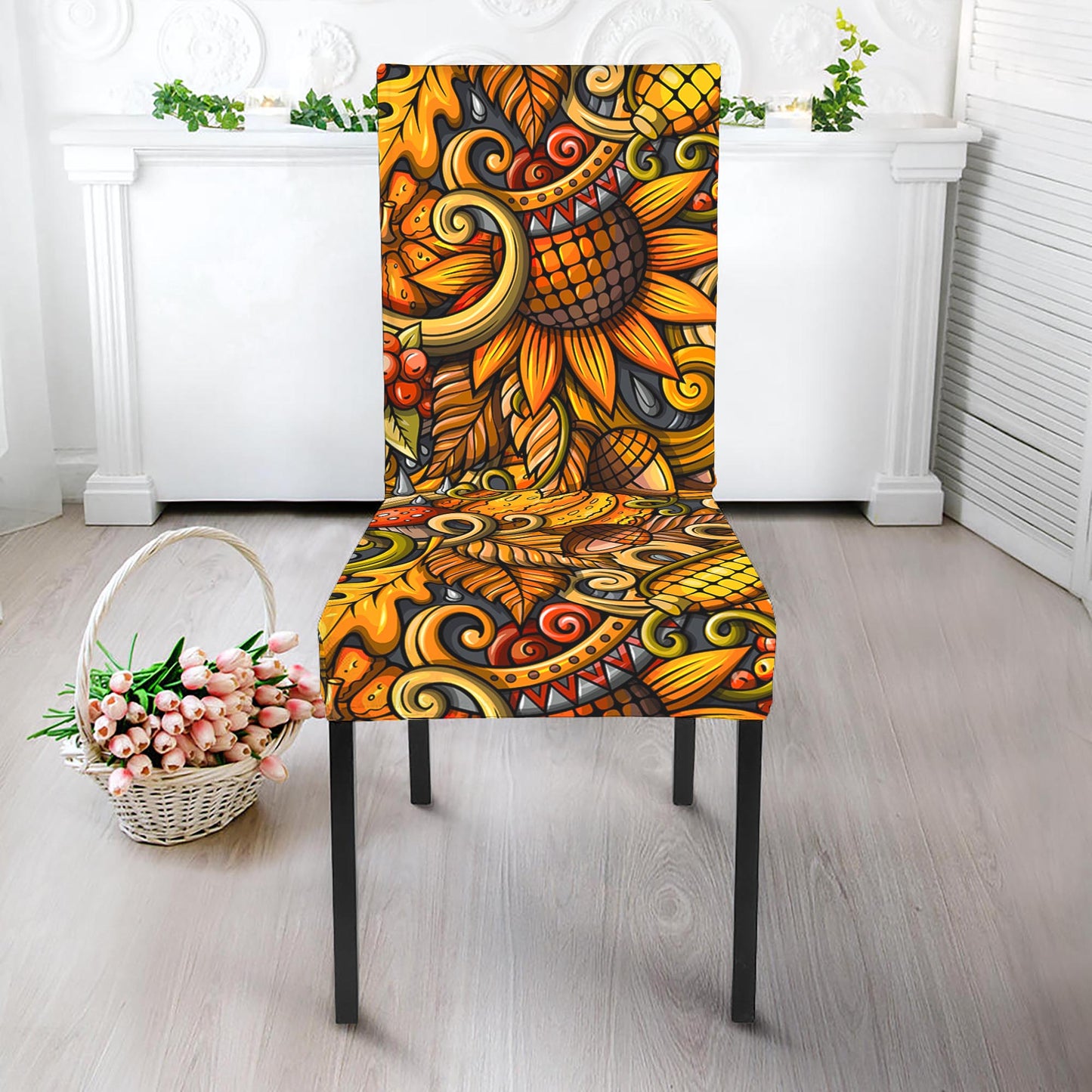 Abstract Sunflower Pattern Print Dining Chair Slipcover