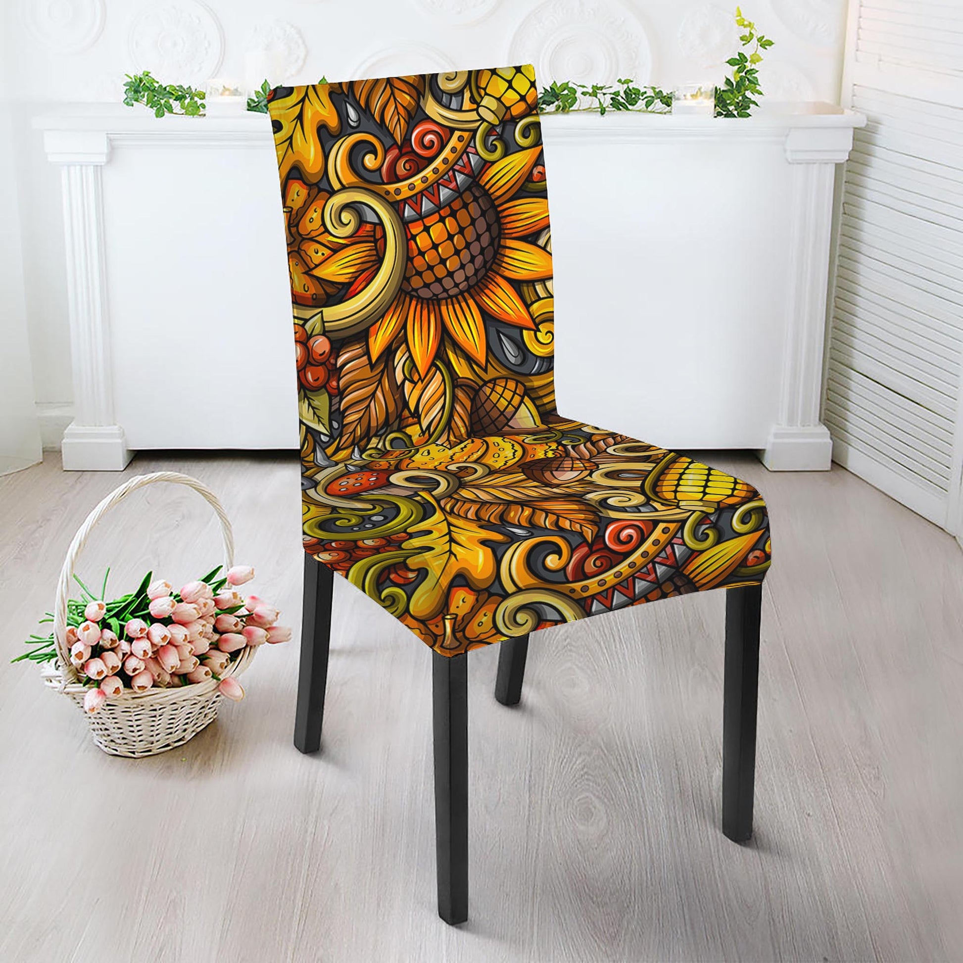 Abstract Sunflower Pattern Print Dining Chair Slipcover