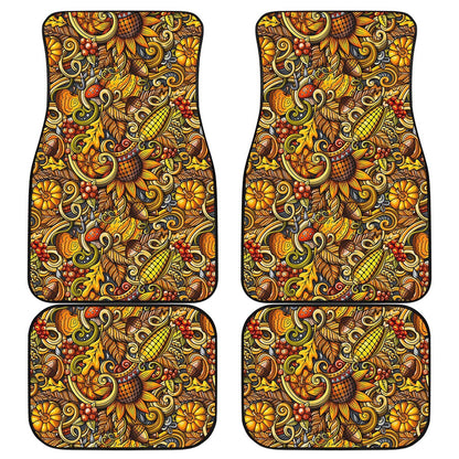 Abstract Sunflower Pattern Print Front and Back Car Floor Mats