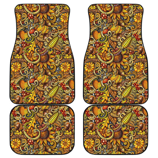 Abstract Sunflower Pattern Print Front and Back Car Floor Mats