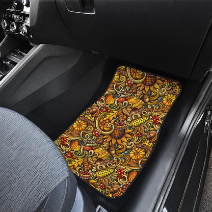 Abstract Sunflower Pattern Print Front and Back Car Floor Mats