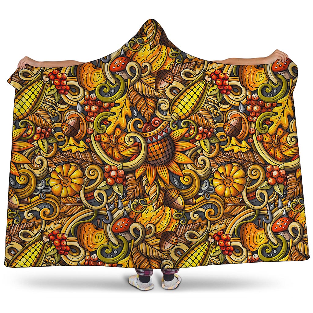 Abstract Sunflower Pattern Print Hooded Blanket