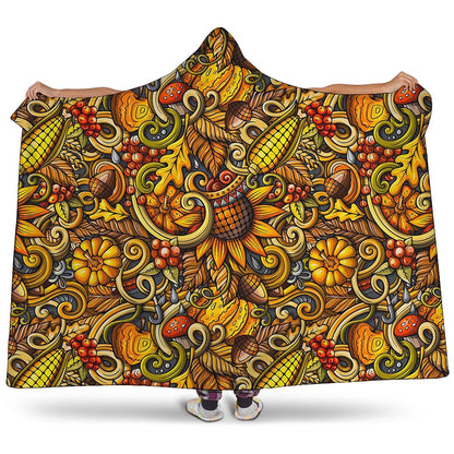Abstract Sunflower Pattern Print Hooded Blanket