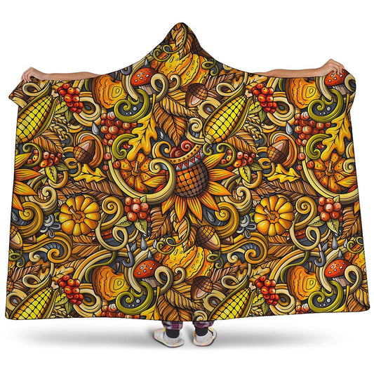 Abstract Sunflower Pattern Print Hooded Blanket