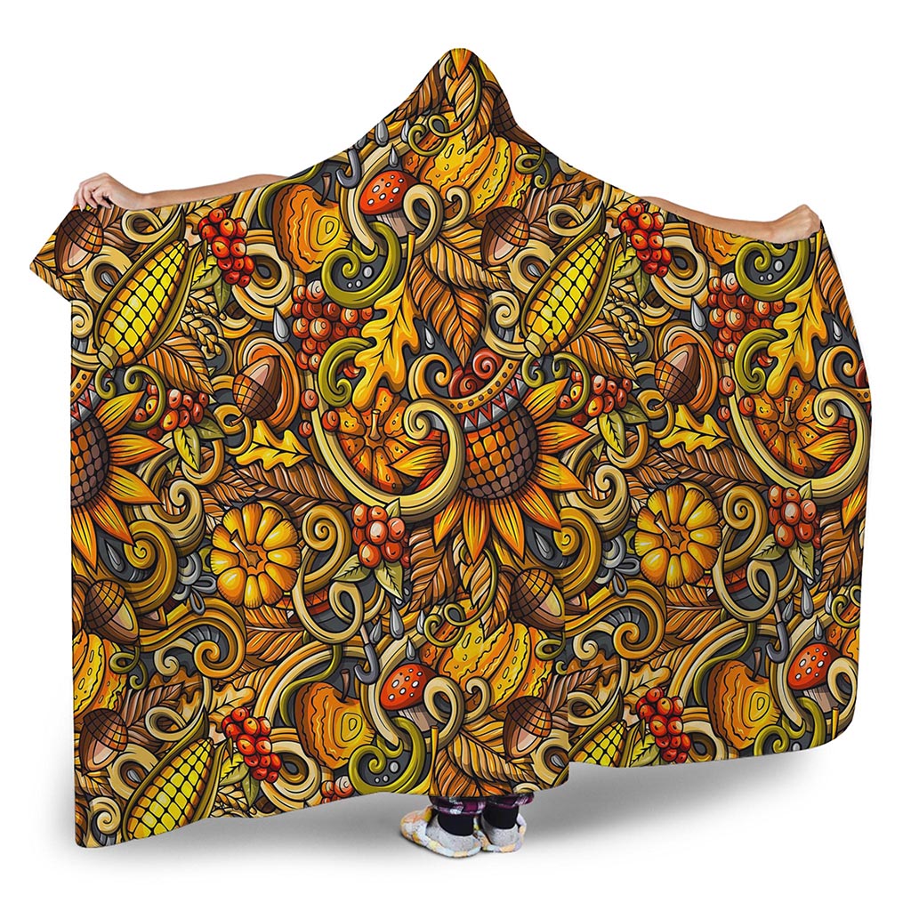 Abstract Sunflower Pattern Print Hooded Blanket