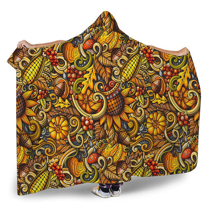 Abstract Sunflower Pattern Print Hooded Blanket