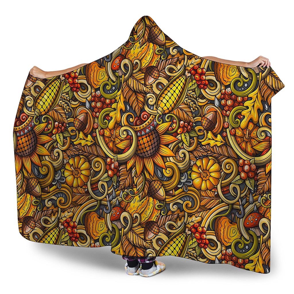 Abstract Sunflower Pattern Print Hooded Blanket