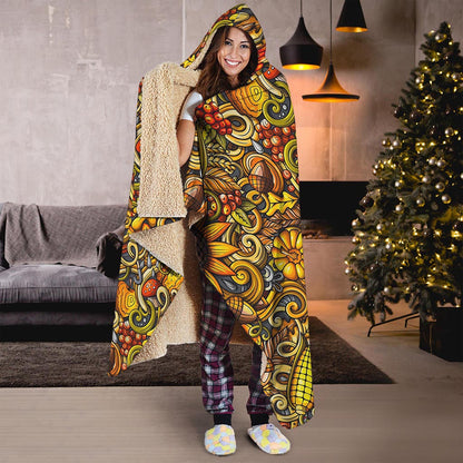 Abstract Sunflower Pattern Print Hooded Blanket