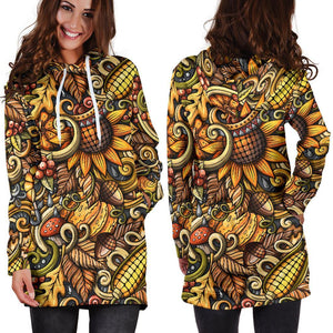 Abstract Sunflower Pattern Print Hoodie Dress GearFrost