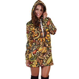 Abstract Sunflower Pattern Print Hoodie Dress GearFrost