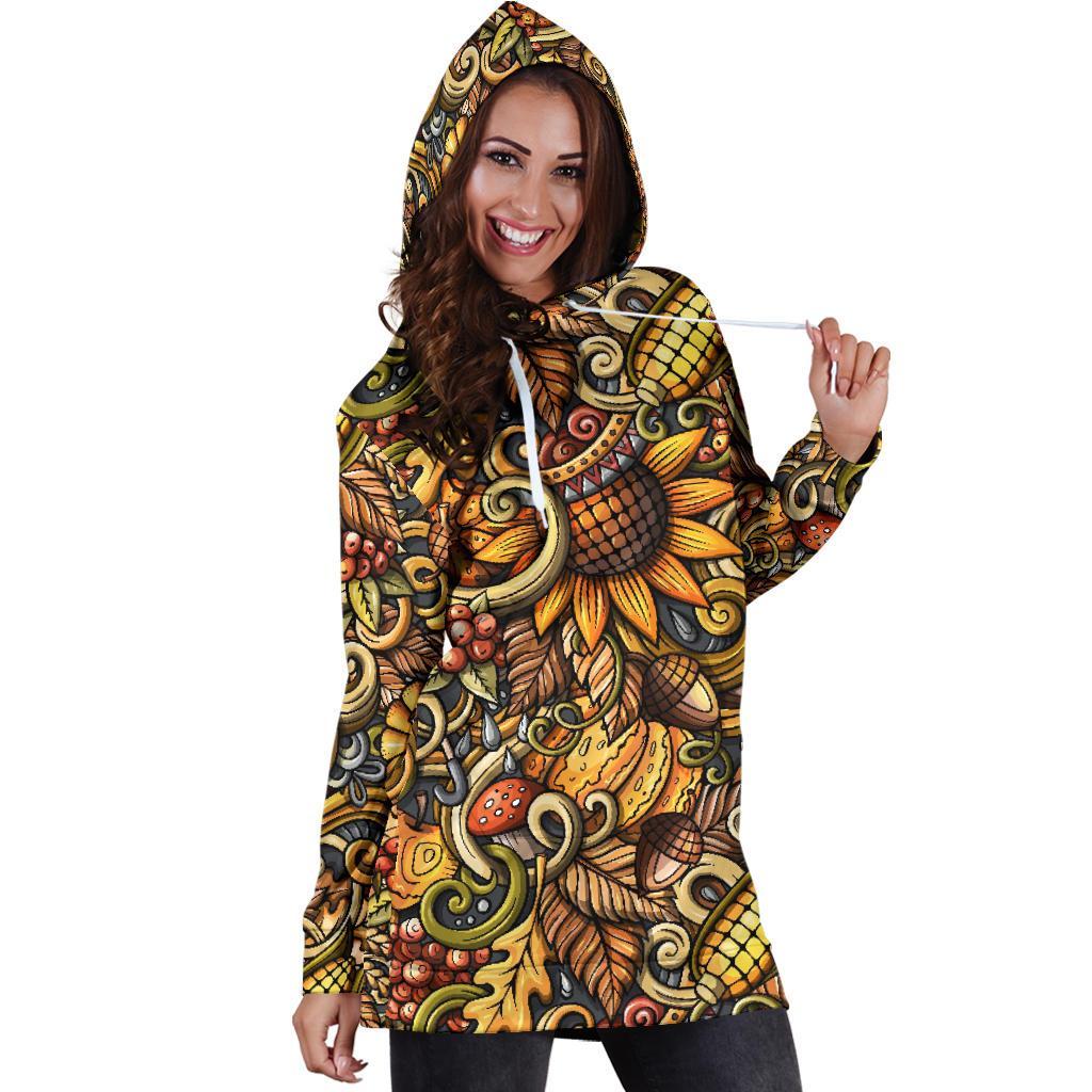 Abstract Sunflower Pattern Print Hoodie Dress GearFrost