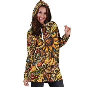 Abstract Sunflower Pattern Print Hoodie Dress GearFrost