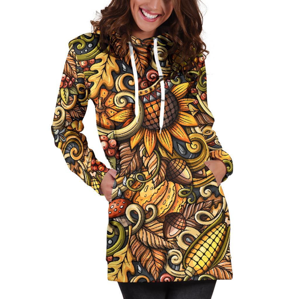 Abstract Sunflower Pattern Print Hoodie Dress GearFrost