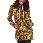 Abstract Sunflower Pattern Print Hoodie Dress GearFrost