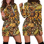 Abstract Sunflower Pattern Print Hoodie Dress GearFrost