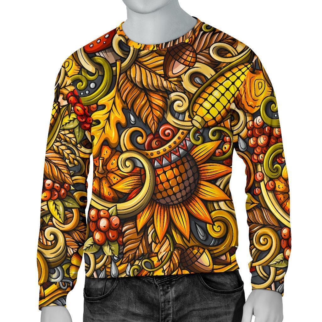 Abstract Sunflower Pattern Print Men's Crewneck Sweatshirt GearFrost