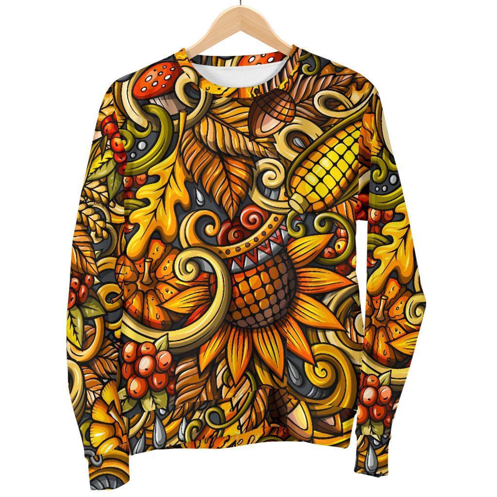 Abstract Sunflower Pattern Print Men's Crewneck Sweatshirt GearFrost