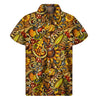 Abstract Sunflower Pattern Print Men's Short Sleeve Shirt