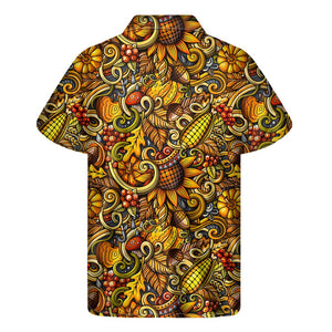 Abstract Sunflower Pattern Print Men's Short Sleeve Shirt