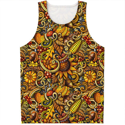 Abstract Sunflower Pattern Print Men's Tank Top