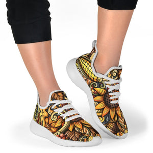 Abstract Sunflower Pattern Print Mesh Knit Shoes GearFrost