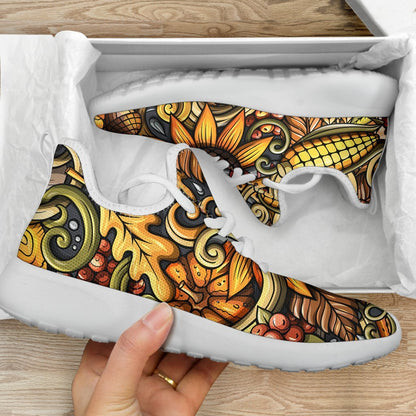 Abstract Sunflower Pattern Print Mesh Knit Shoes GearFrost