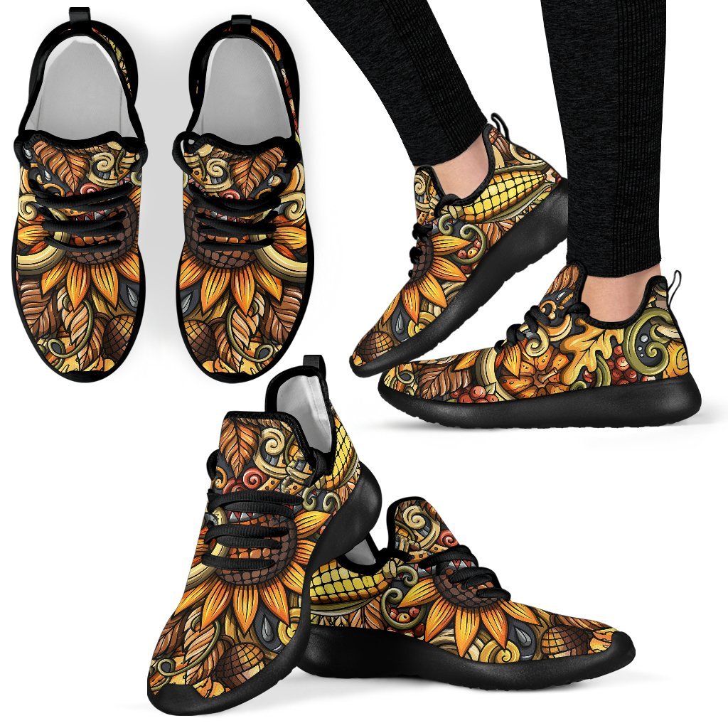 Abstract Sunflower Pattern Print Mesh Knit Shoes GearFrost