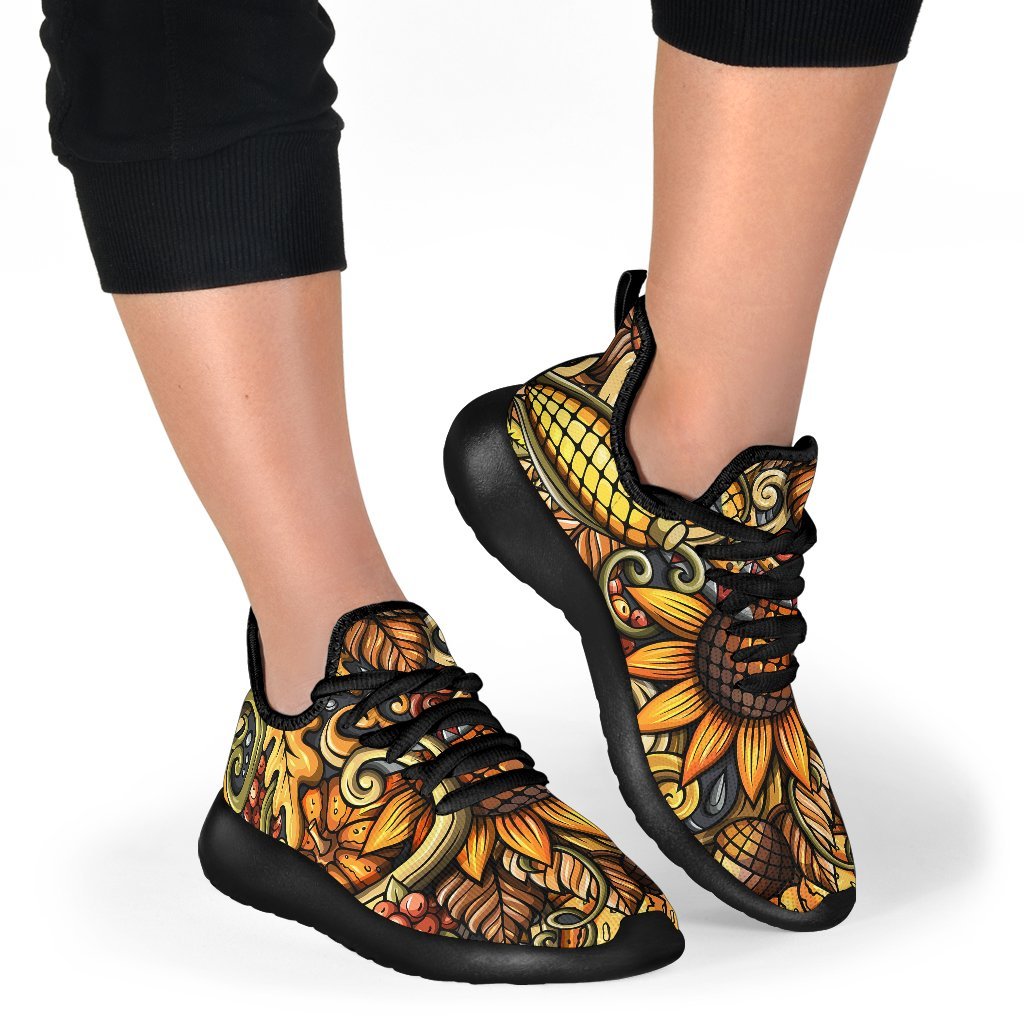 Abstract Sunflower Pattern Print Mesh Knit Shoes GearFrost