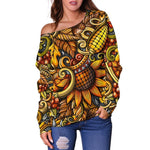 Abstract Sunflower Pattern Print Off Shoulder Sweatshirt GearFrost