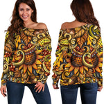 Abstract Sunflower Pattern Print Off Shoulder Sweatshirt GearFrost