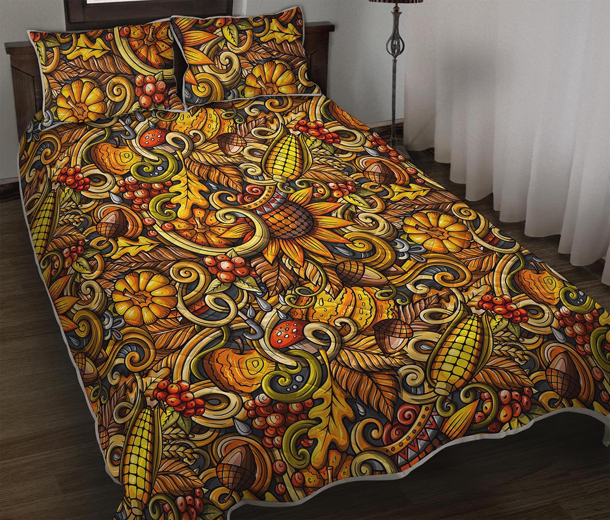 Abstract Sunflower Pattern Print Quilt Bed Set