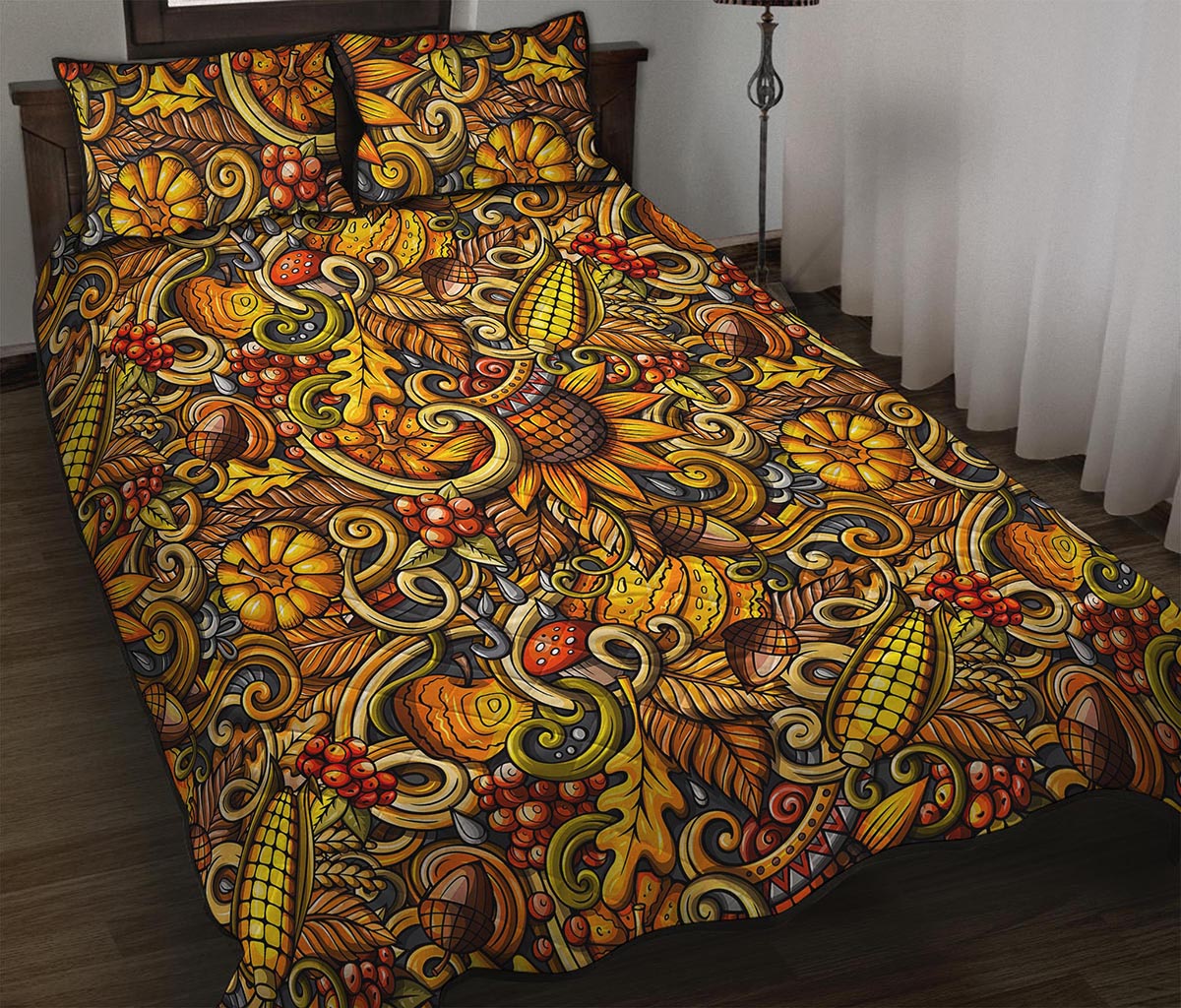 Abstract Sunflower Pattern Print Quilt Bed Set