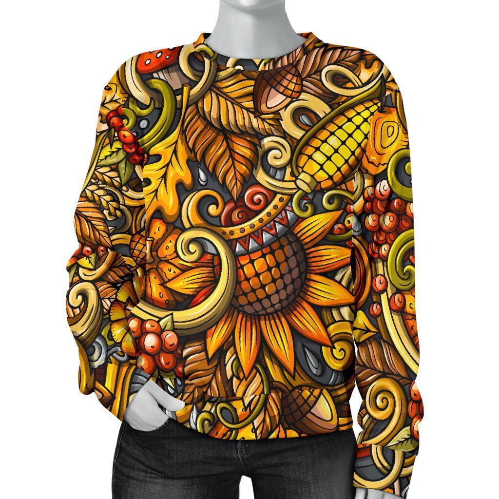 Abstract Sunflower Pattern Print Women's Crewneck Sweatshirt GearFrost