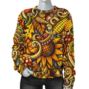 Abstract Sunflower Pattern Print Women's Crewneck Sweatshirt GearFrost