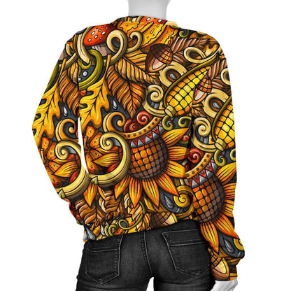 Abstract Sunflower Pattern Print Women's Crewneck Sweatshirt GearFrost